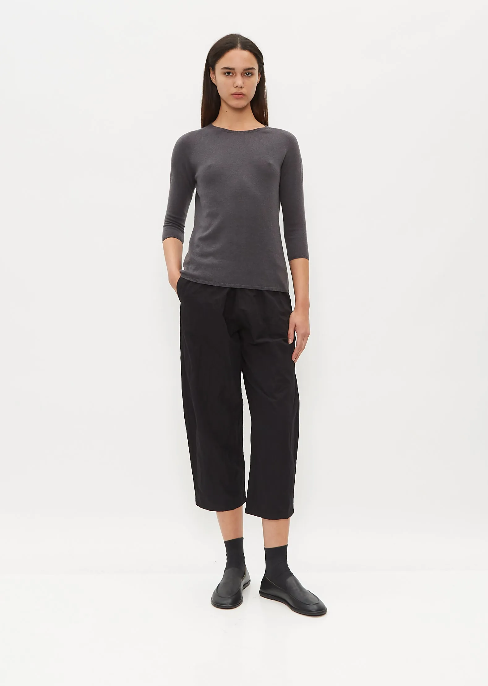 3/4 Sleeve Cashmere T-Shirt — Dark Grey