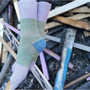 Adult Green-Mauve Colour Block Woolfgang Wool Blend Socks