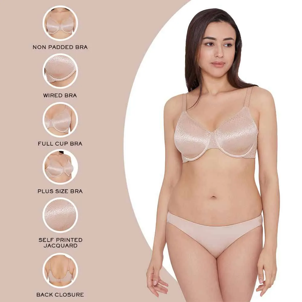 Back Appeal Non Padded Wired Full Cup Everyday Wear Plus Size Comfortable Full Support Bra - Beige