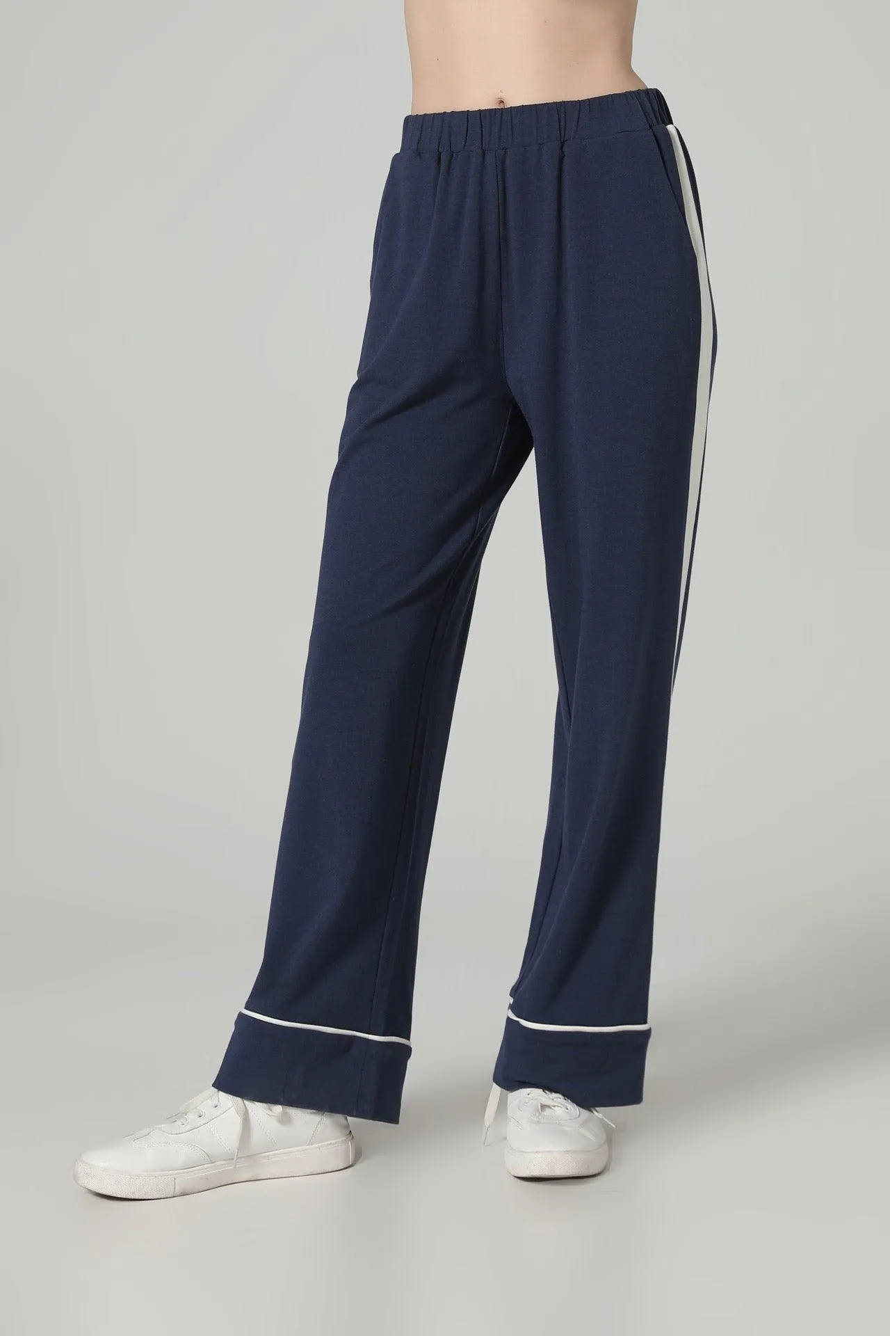 Bamboo Contrast Stripe Wide Leg Sweatpant