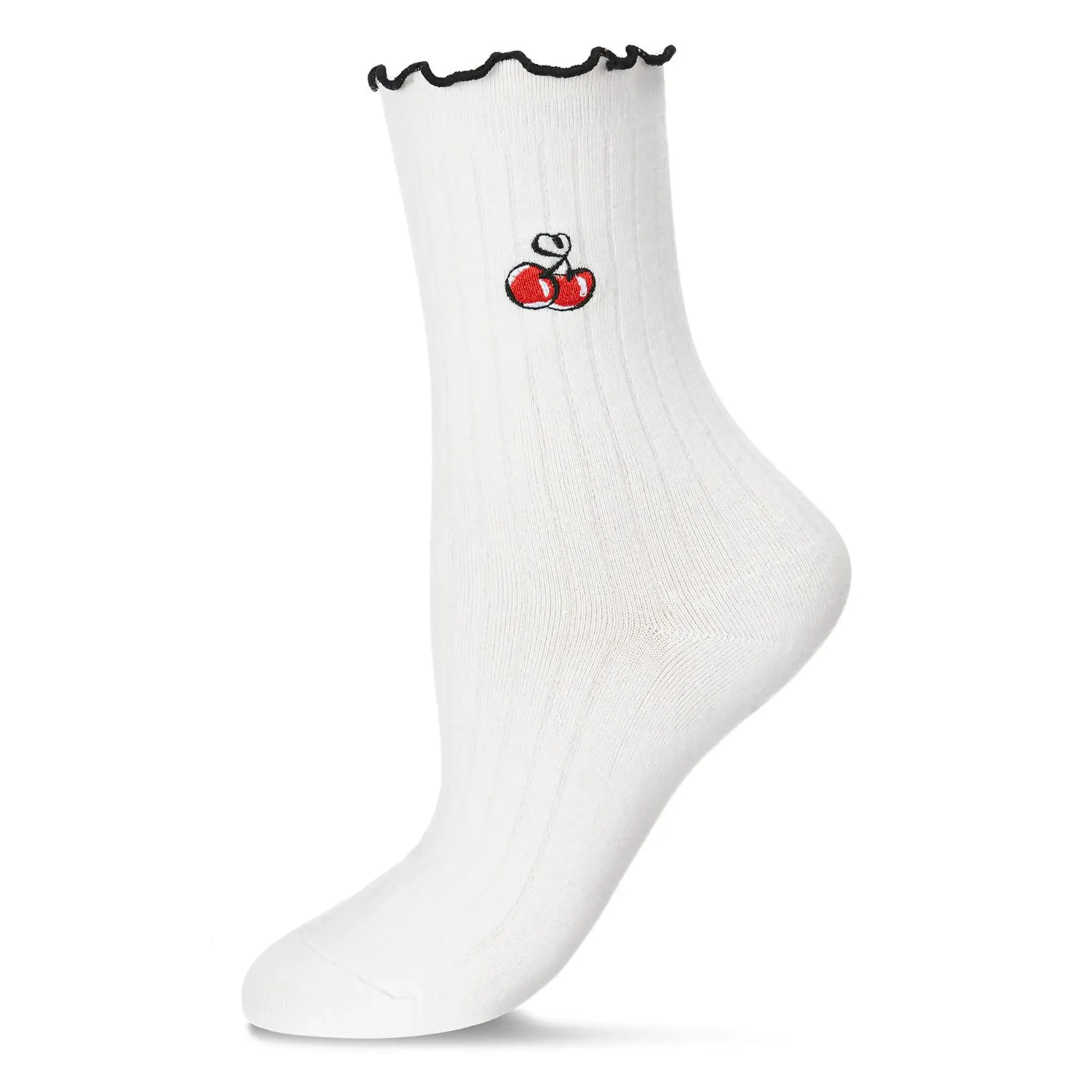 Black Trim Cherry Crew Socks