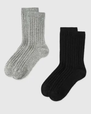 Bodil Chunky Wool Socks 2-Pack Black/Grey