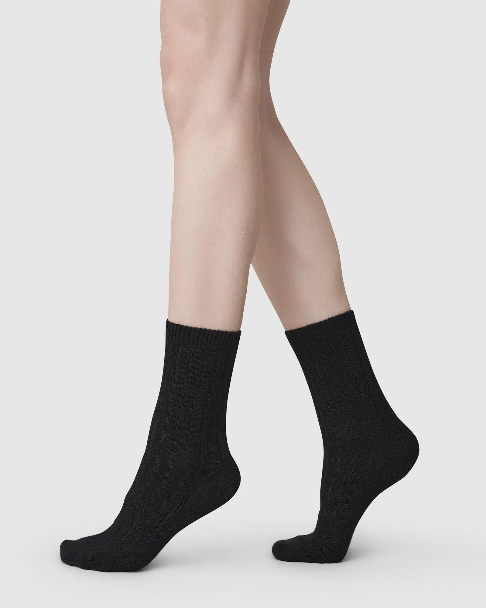 Bodil Chunky Wool Socks 2-Pack Black/Grey