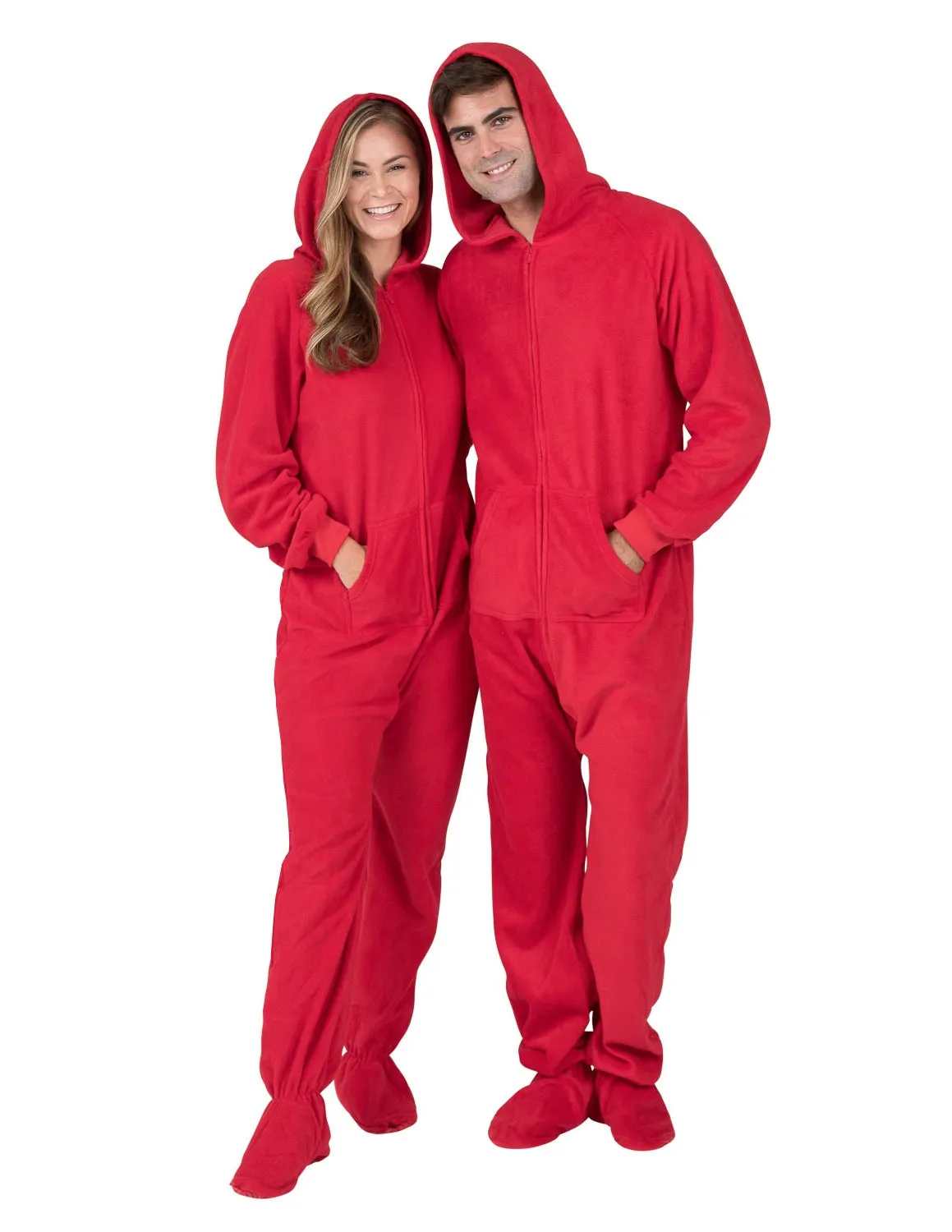 Bright Red Adult Hoodie Fleece Onesie