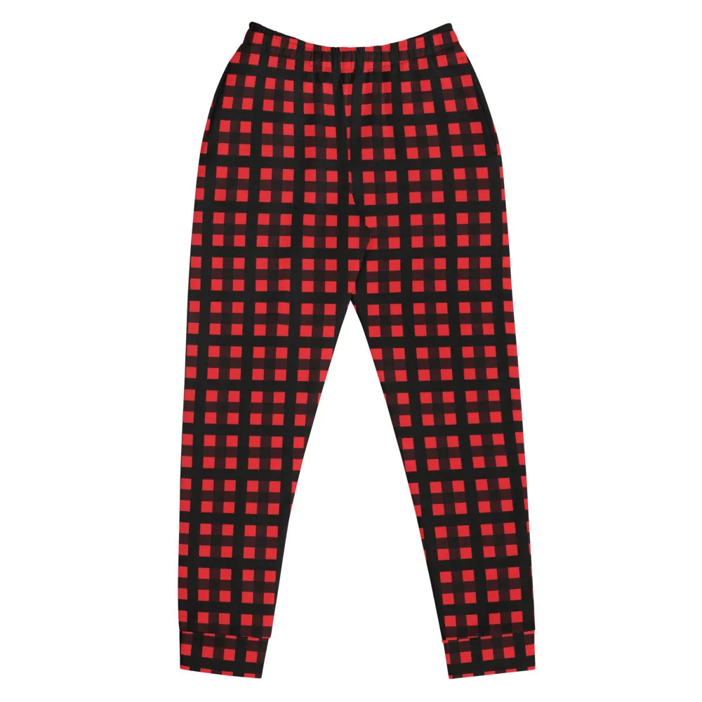 Buffalo Red Women's Joggers, Red Plaid Ladies Joggers Pajamas Sweatpants-Made in EU