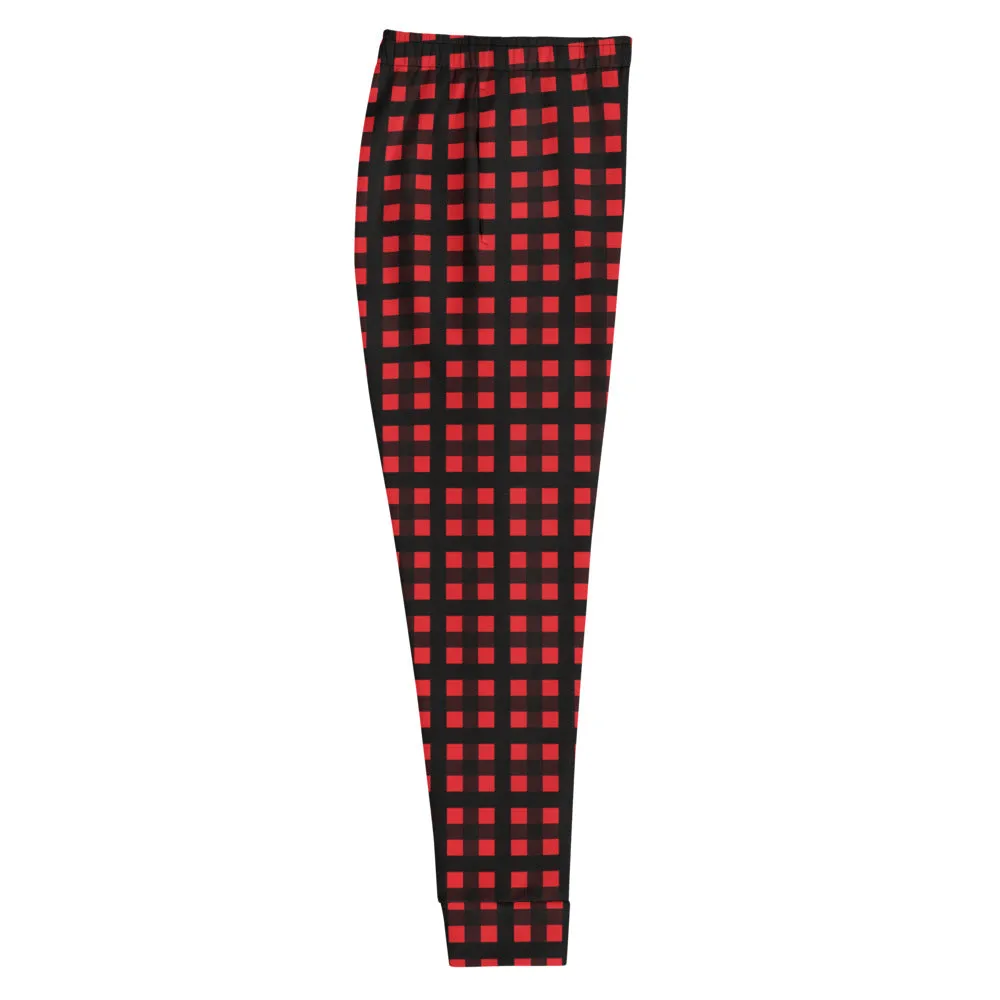 Buffalo Red Women's Joggers, Red Plaid Ladies Joggers Pajamas Sweatpants-Made in EU