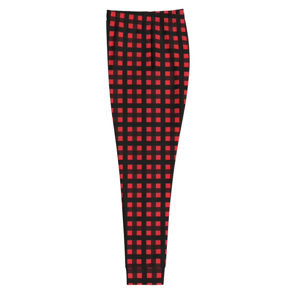 Buffalo Red Women's Joggers, Red Plaid Ladies Joggers Pajamas Sweatpants-Made in EU