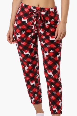 Canada Weather Gear Plaid Reindeer Pattern Fleece Pajama Bottoms - Red