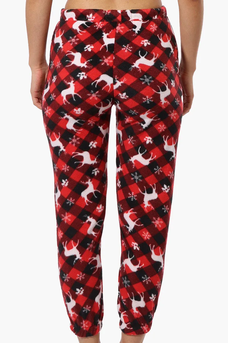 Canada Weather Gear Plaid Reindeer Pattern Fleece Pajama Bottoms - Red