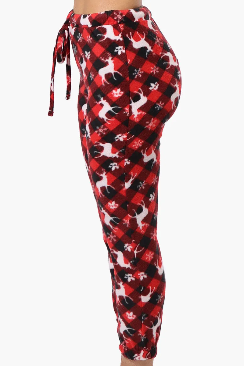 Canada Weather Gear Plaid Reindeer Pattern Fleece Pajama Bottoms - Red