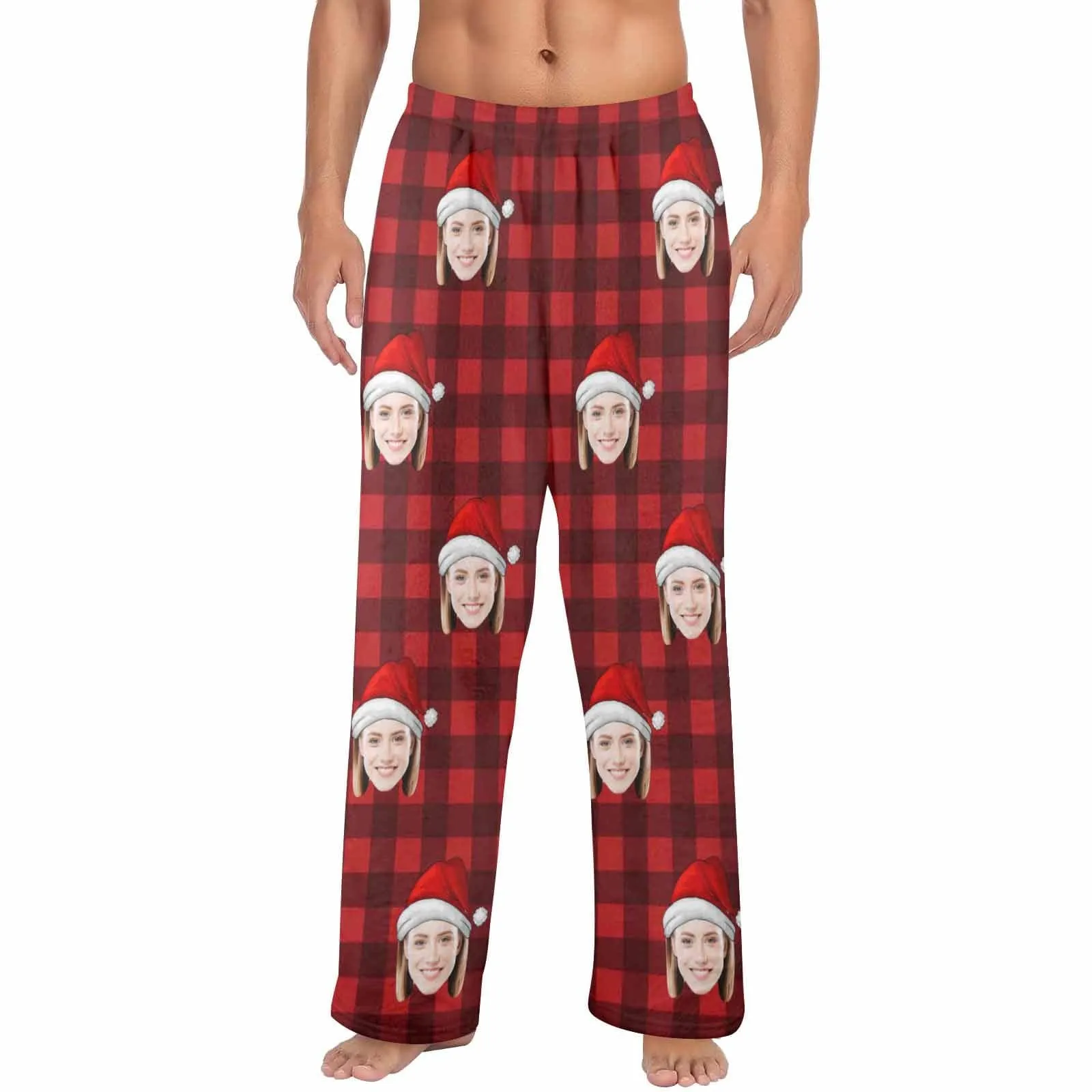 Coral Fleece Pajama Trousers-Custom Face Buffalo Check Warm and Comfortable Sleepwear Long Pajama Pants For Men Women