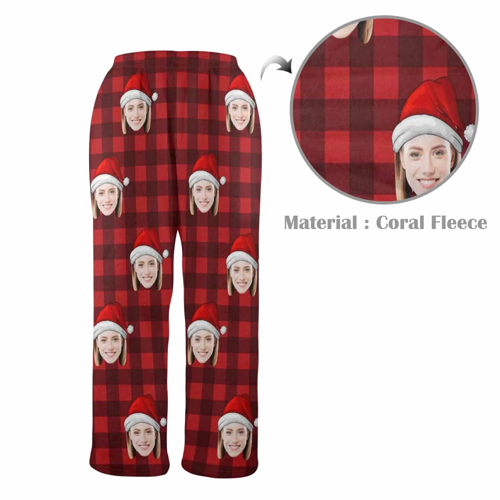 Coral Fleece Pajama Trousers-Custom Face Buffalo Check Warm and Comfortable Sleepwear Long Pajama Pants For Men Women