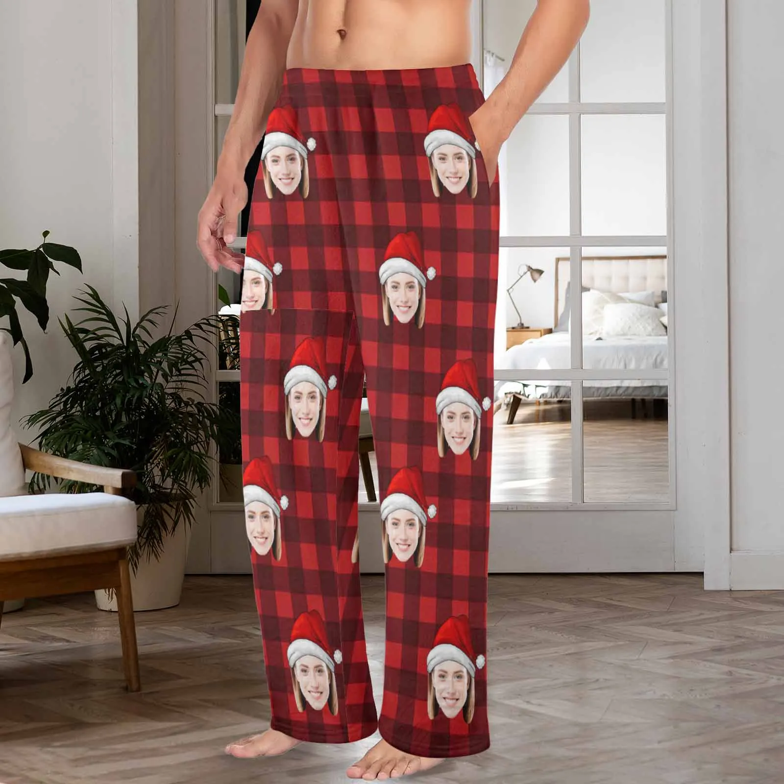 Coral Fleece Pajama Trousers-Custom Face Buffalo Check Warm and Comfortable Sleepwear Long Pajama Pants For Men Women