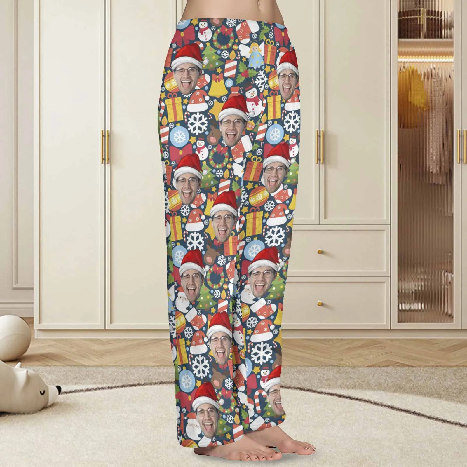 Coral Fleece Pajama Trousers-Custom Face Christmas Gifts Warm and Comfortable Sleepwear Long Pajama Pants For Men Women