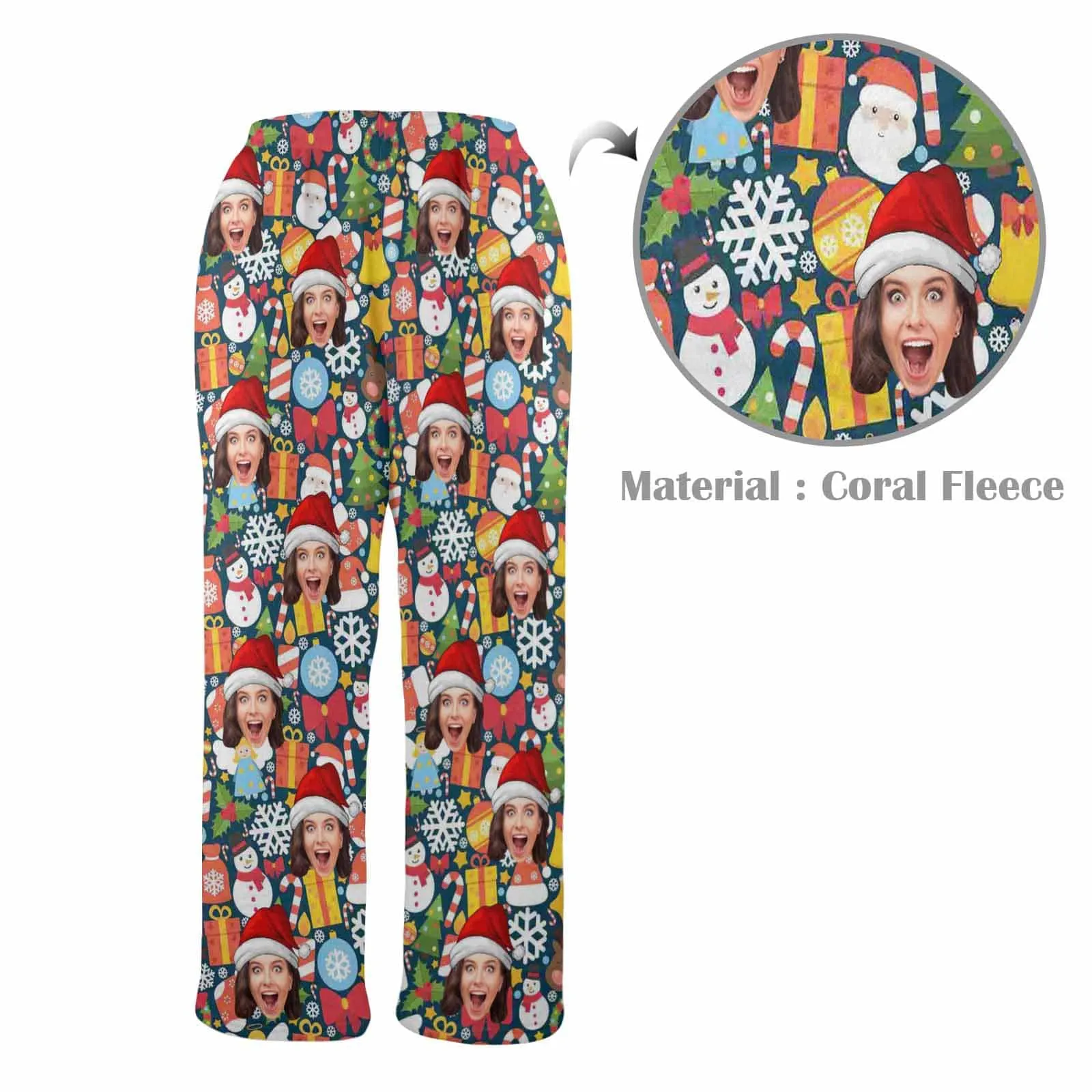 Coral Fleece Pajama Trousers-Custom Face Christmas Gifts Warm and Comfortable Sleepwear Long Pajama Pants For Men Women