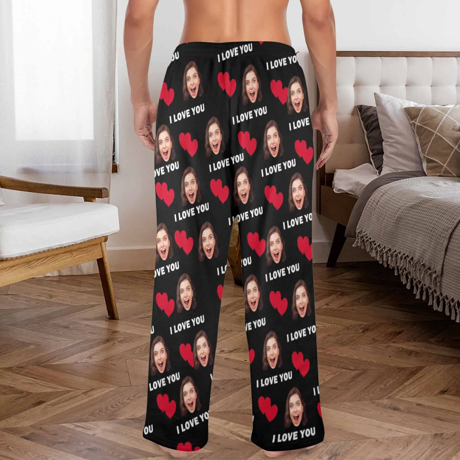 Coral Fleece Pajama Trousers-Custom Face Heart Lover Print Warm and Comfortable Sleepwear Long Pajama Pants For Men Women