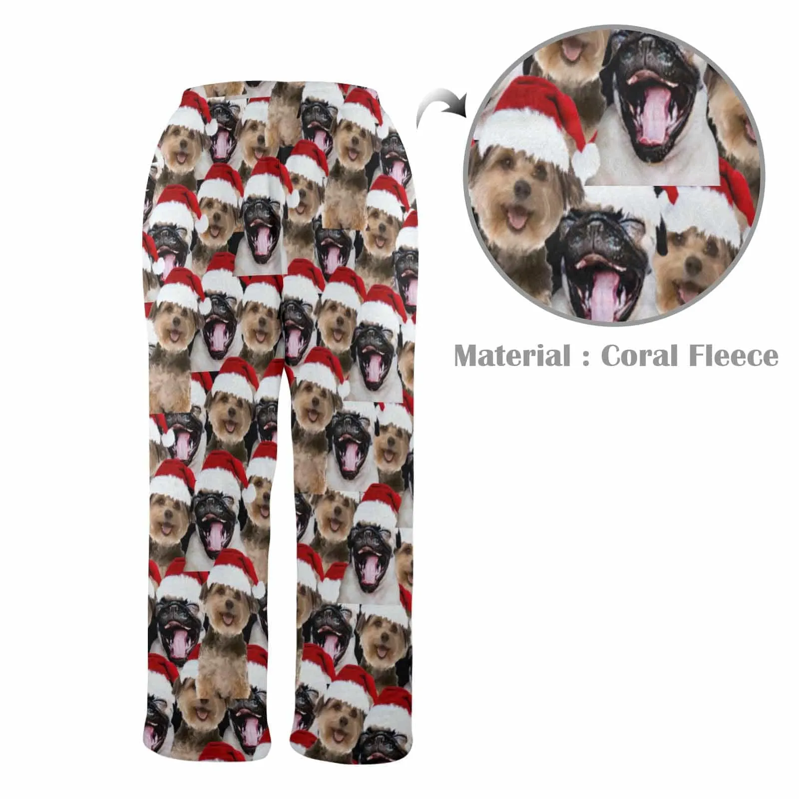 Coral Fleece Pajama Trousers-Custom Face Pet Christmas Red Hat Warm and Comfortable Sleepwear Long Pajama Pants For Men Women