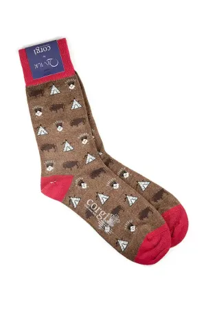 Corgi Men's Socks Red/Brw Bison, Cashmere & Silk