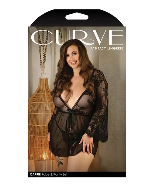 Curve Carrie Lace & Mesh Robe & Panty Black 1X/2X