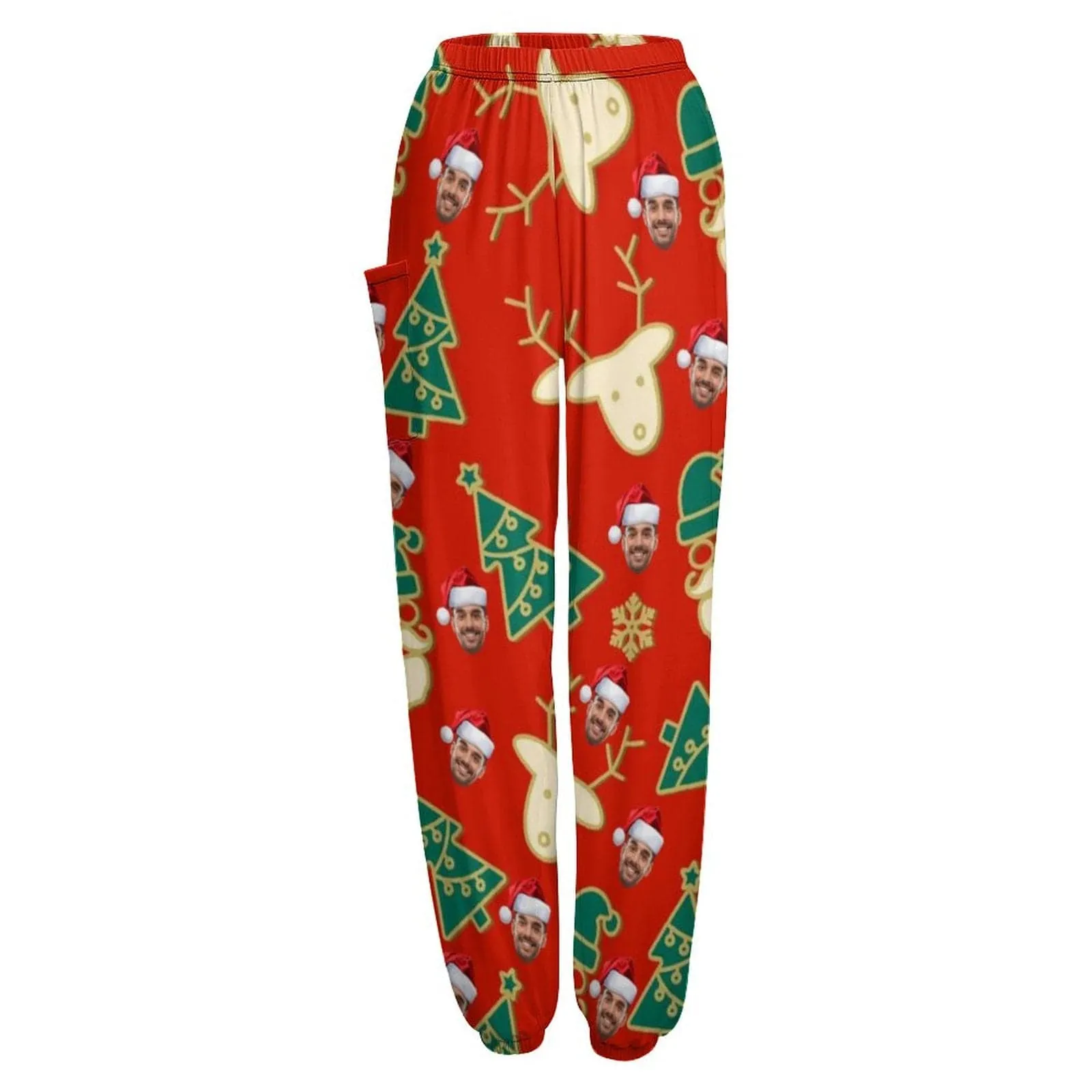 Custom Face Elk Christmas Tree Women's Jogger Casual Trousers Elastic Waist Sport Pants With Pocket