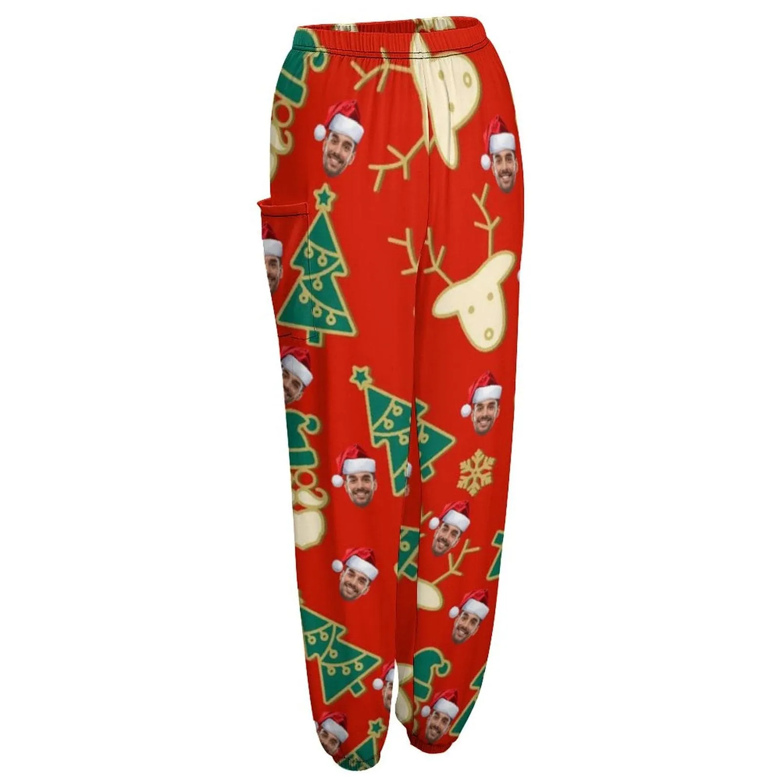 Custom Face Elk Christmas Tree Women's Jogger Casual Trousers Elastic Waist Sport Pants With Pocket