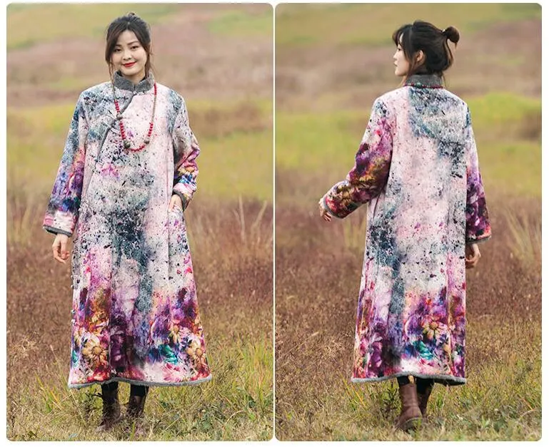 Ethnic Printed Velvet Lined Winter Robe and Maxi Dress