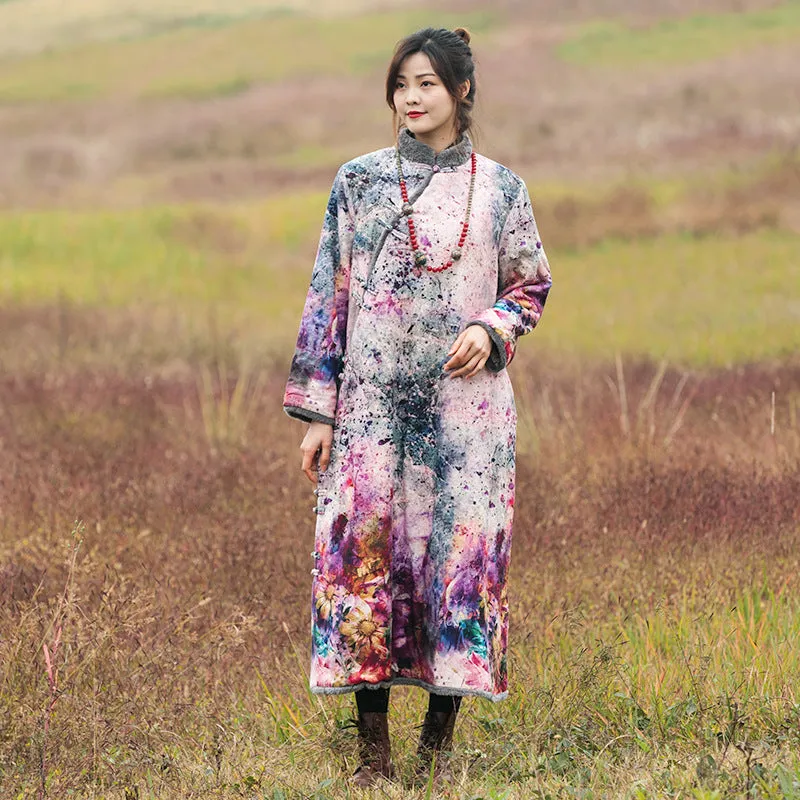 Ethnic Printed Velvet Lined Winter Robe and Maxi Dress