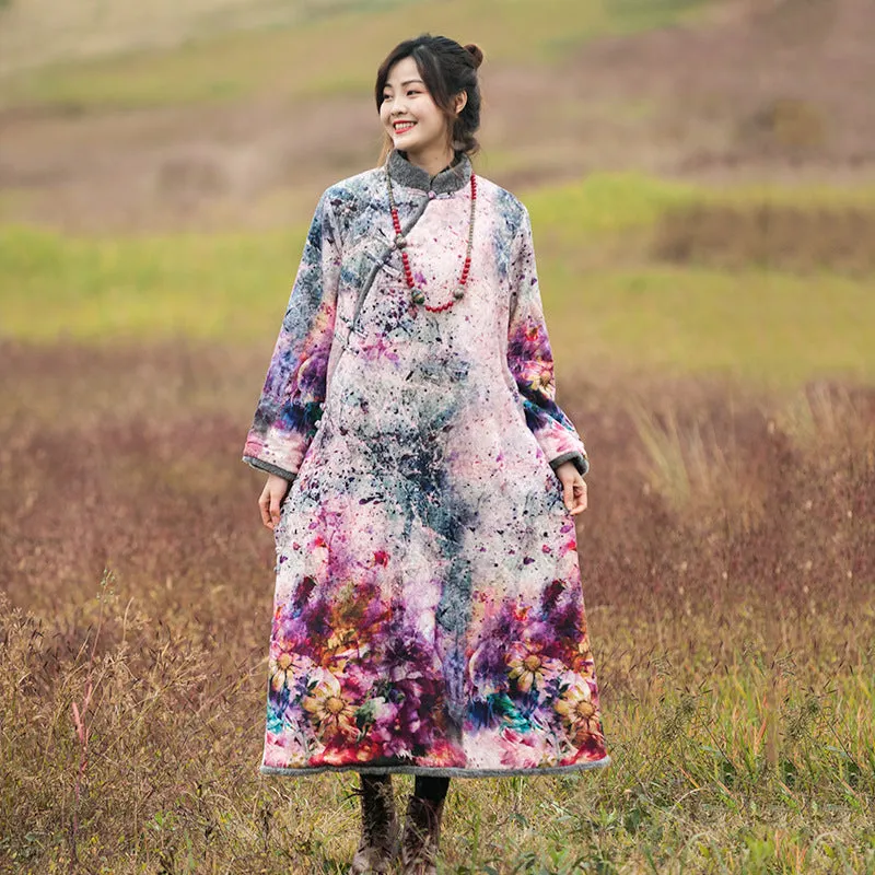 Ethnic Printed Velvet Lined Winter Robe and Maxi Dress