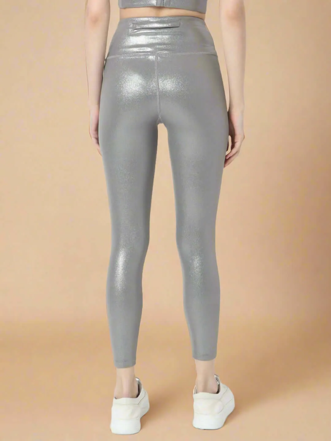 Gloss Shiny Grey High Impact Action Bra and Ath Track Leggings