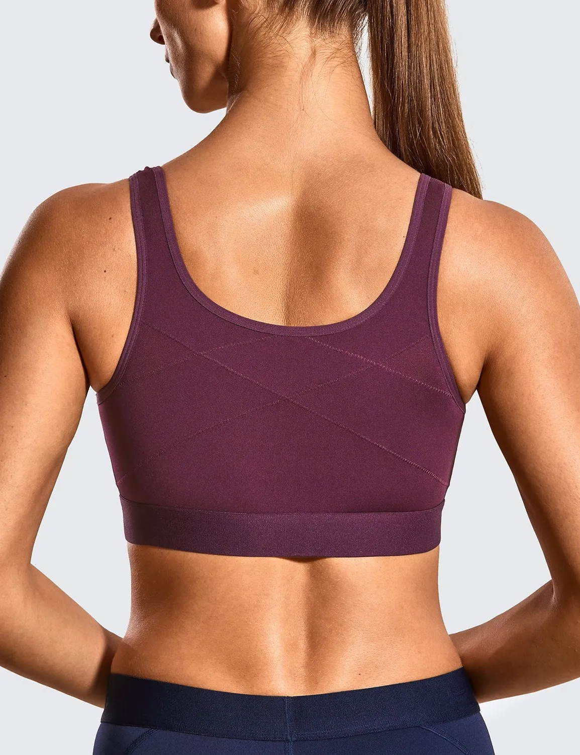 High Impact Wirefree Cross Back Support Front Zip Sports Bra