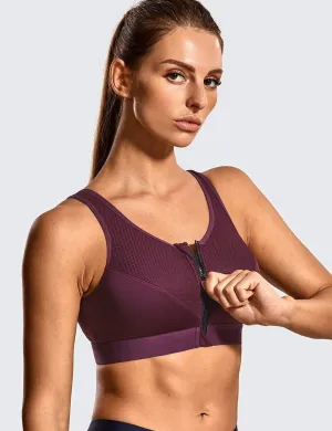 High Impact Wirefree Cross Back Support Front Zip Sports Bra