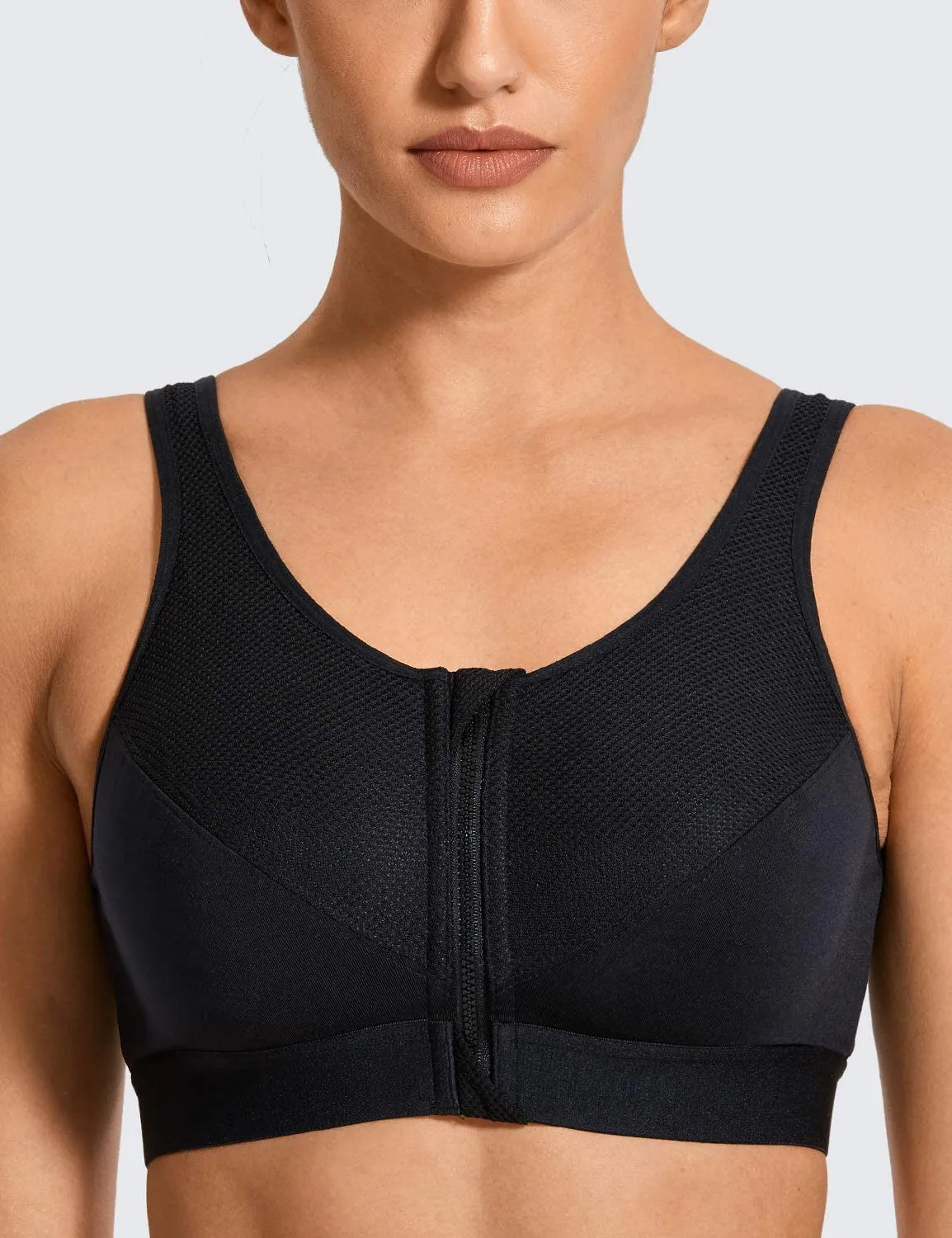 High Impact Wirefree Cross Back Support Front Zip Sports Bra