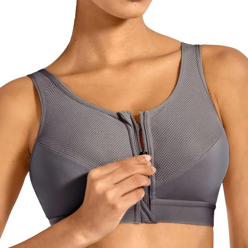 High Impact Wireless Cross Back Support Front Zip Sports Bra (Wild Wood, Waves Blue and Heather Grey) - Find Ultimate Comfort and Support for Your Active Lifestyle