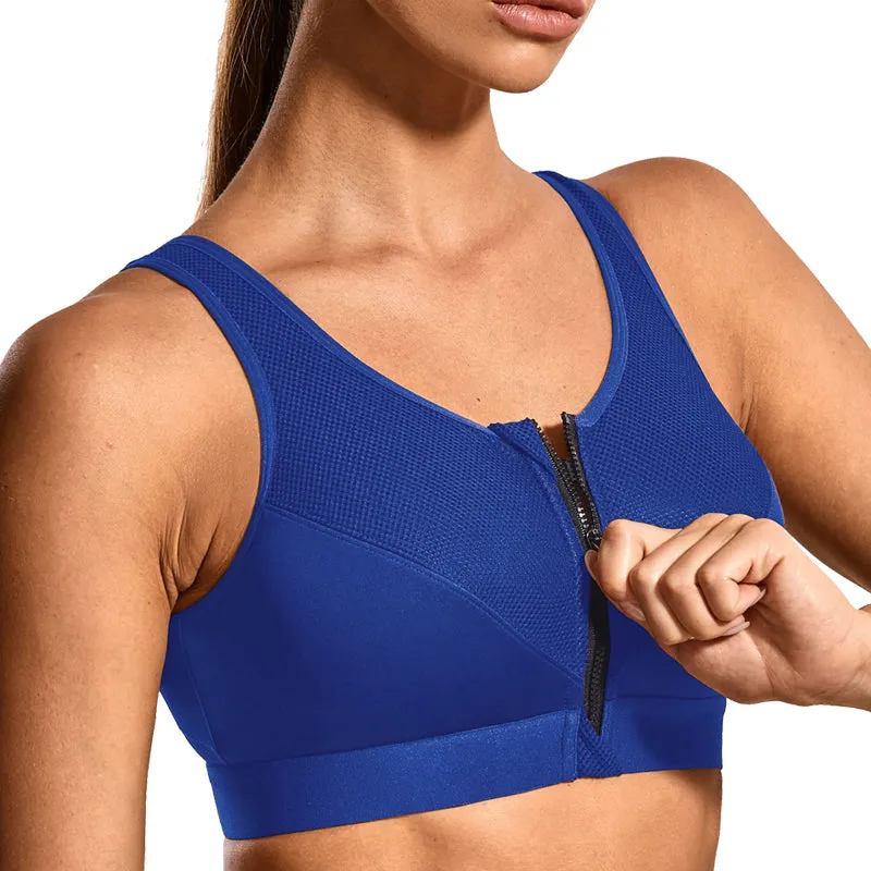 High Impact Wireless Cross Back Support Front Zip Sports Bra (Wild Wood, Waves Blue and Heather Grey) - Find Ultimate Comfort and Support for Your Active Lifestyle