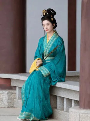 Historically Accurate Han Dynasty Hanfu, Straight Hem Robe, Turquoise 雀蓝