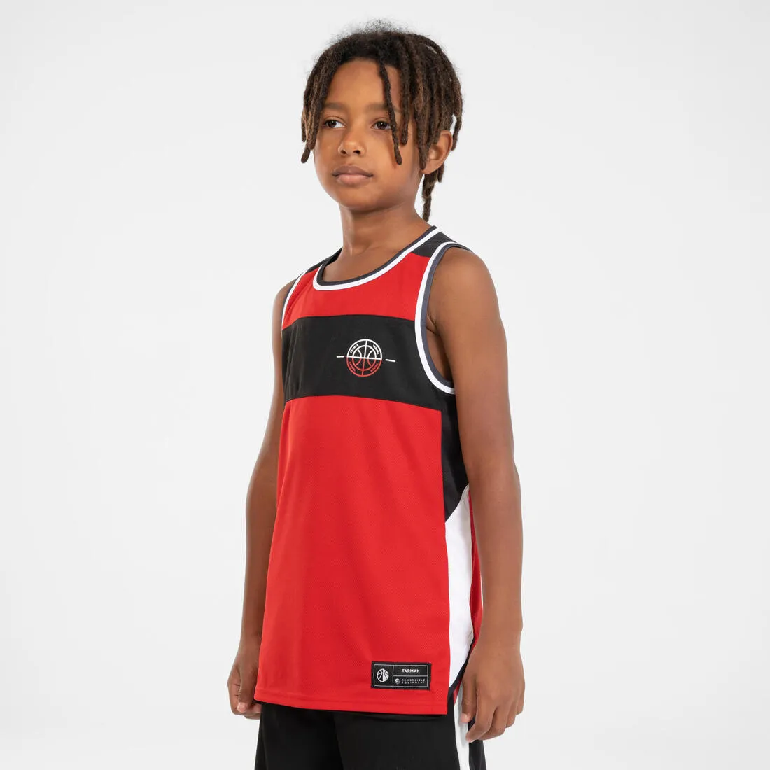 Kids' Reversible Sleeveless Basketball Jersey T500R - Red/Black