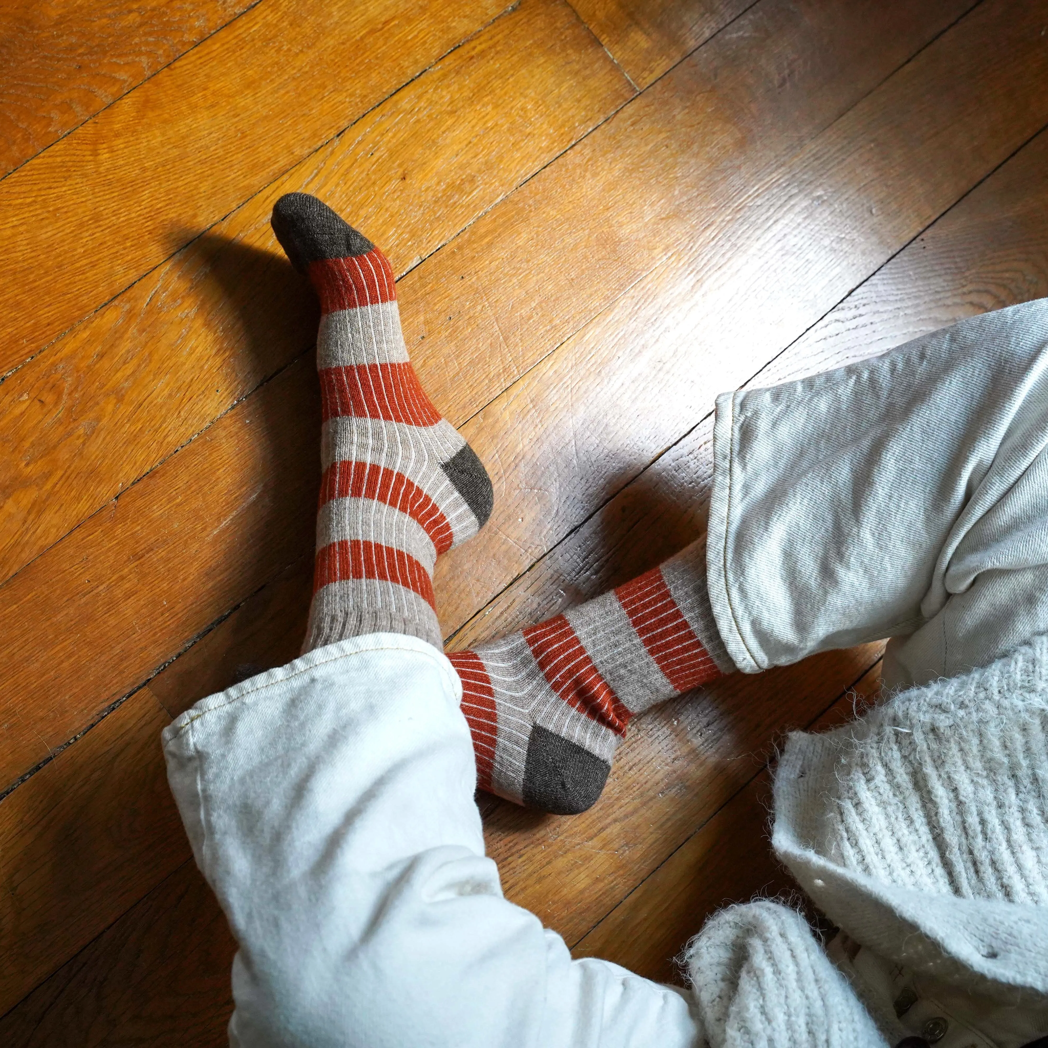 KLUE Merino wool socks striped beige orange unisex