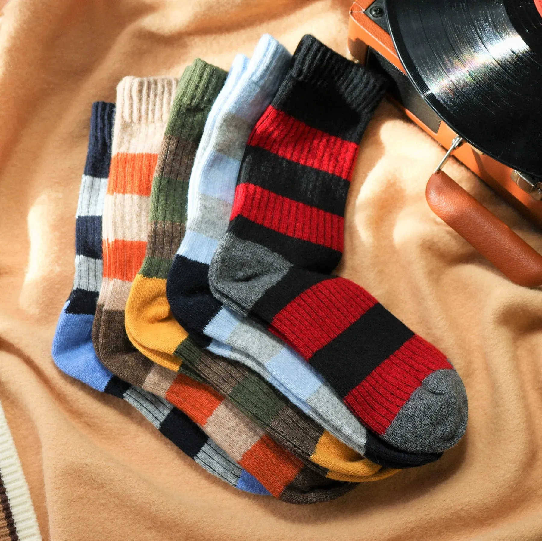 KLUE Merino wool socks striped black women