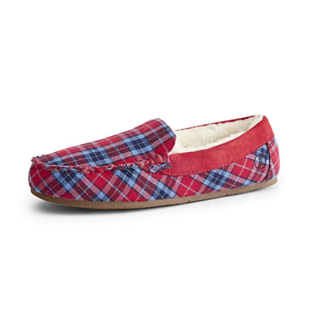 Lands' End Women's Plaid Moccasin Slipper Rich Red Plaid