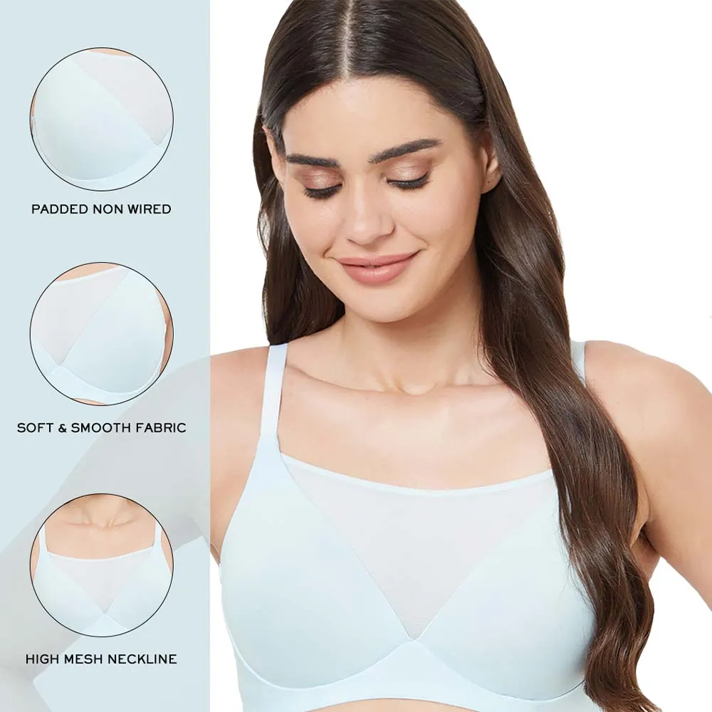 Lively Padded Non-Wired Full Cup Everyday Wear Full coverage T-Shirt Bra - Sky Blue