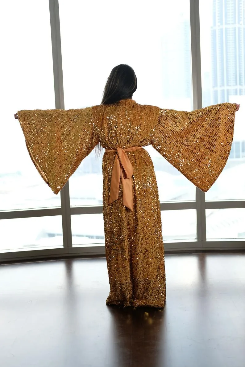 Mari gold sequin kimono robe