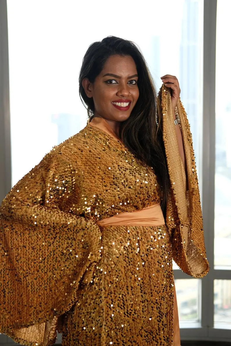 Mari gold sequin kimono robe