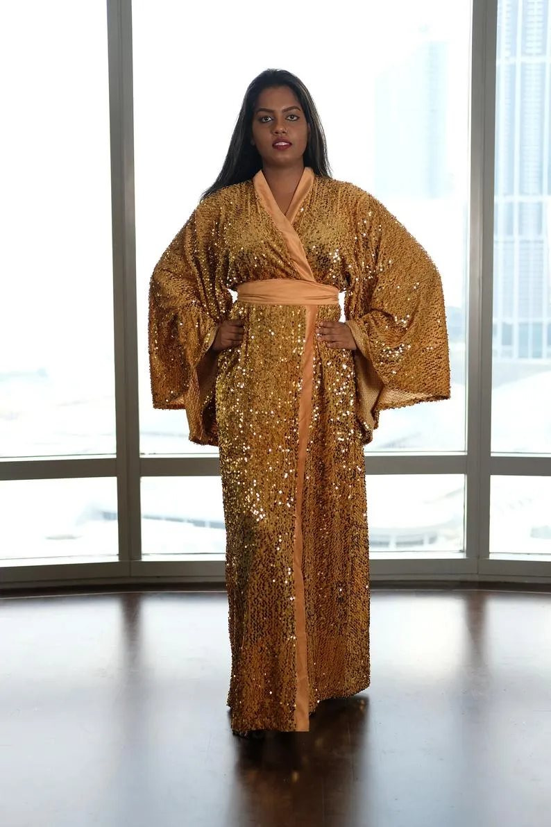 Mari gold sequin kimono robe