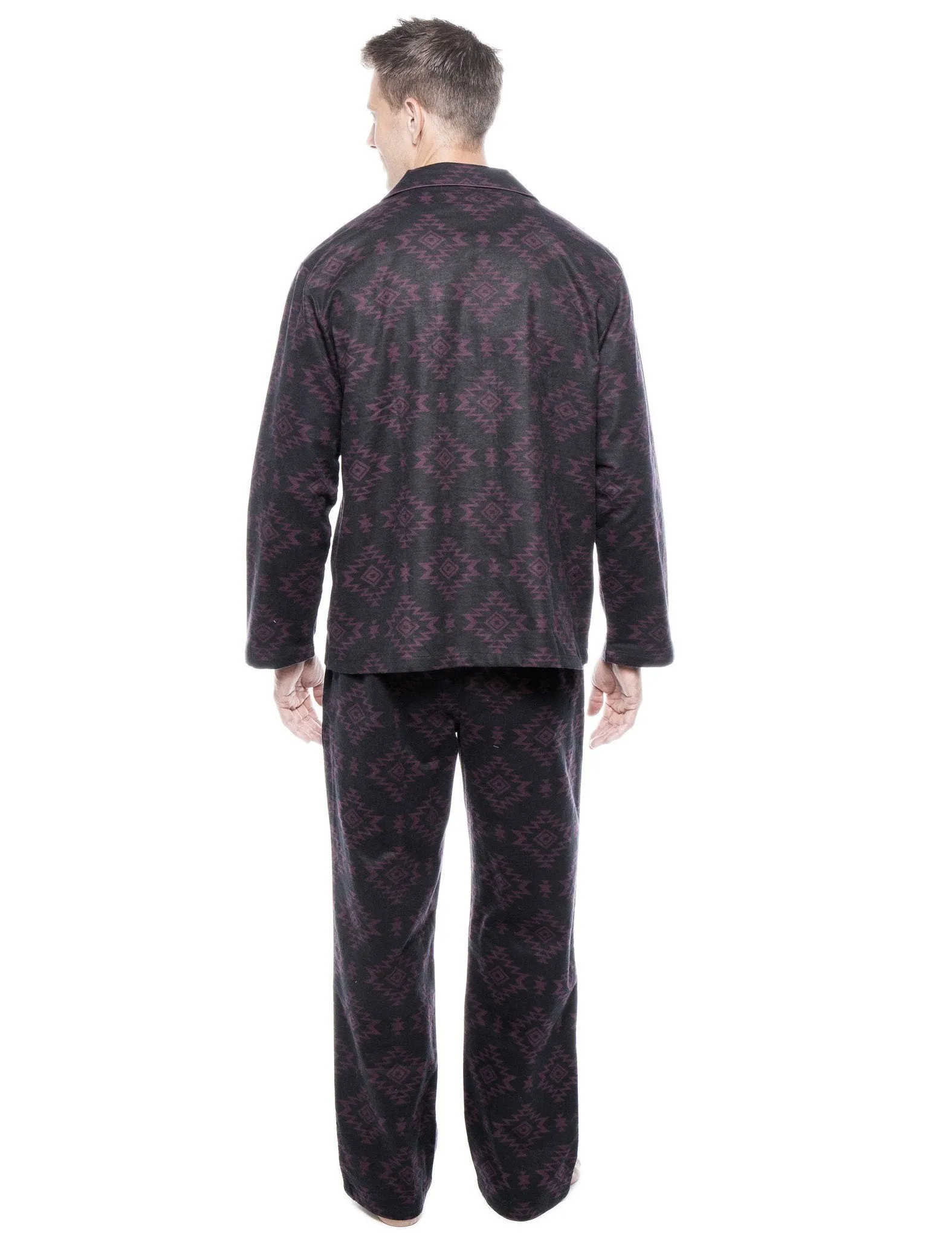 Men's 100% Cotton Flannel Pajama Set - Aztec Black/Fig