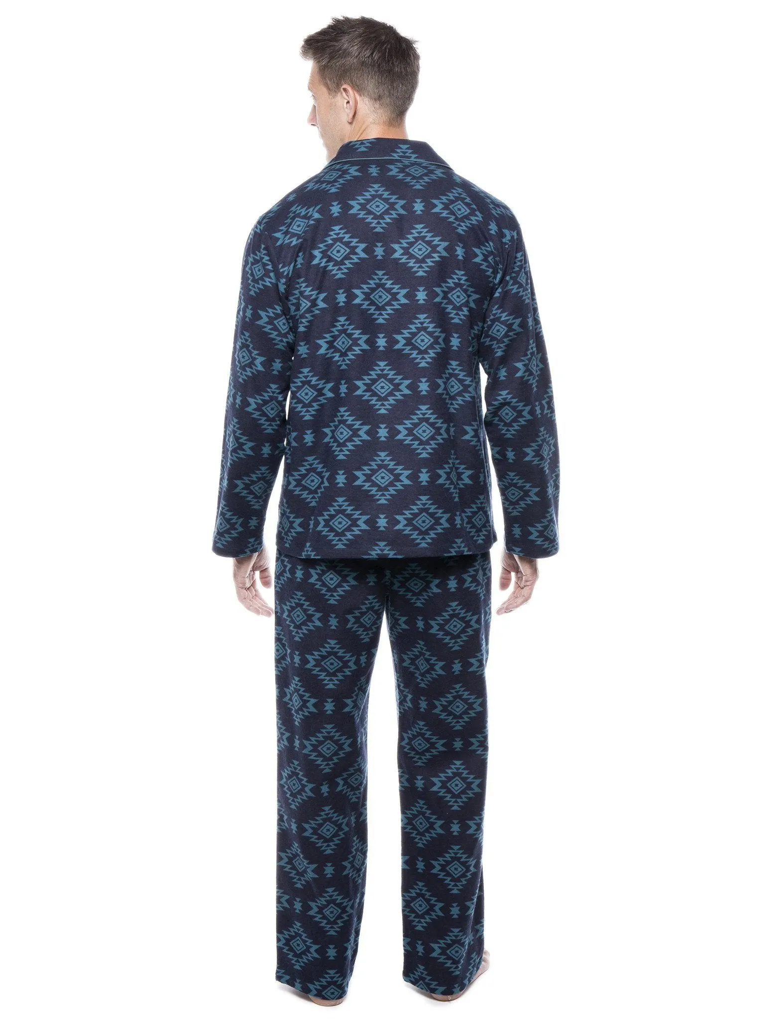 Men's 100% Cotton Flannel Pajama Set - Aztec Navy/Teal