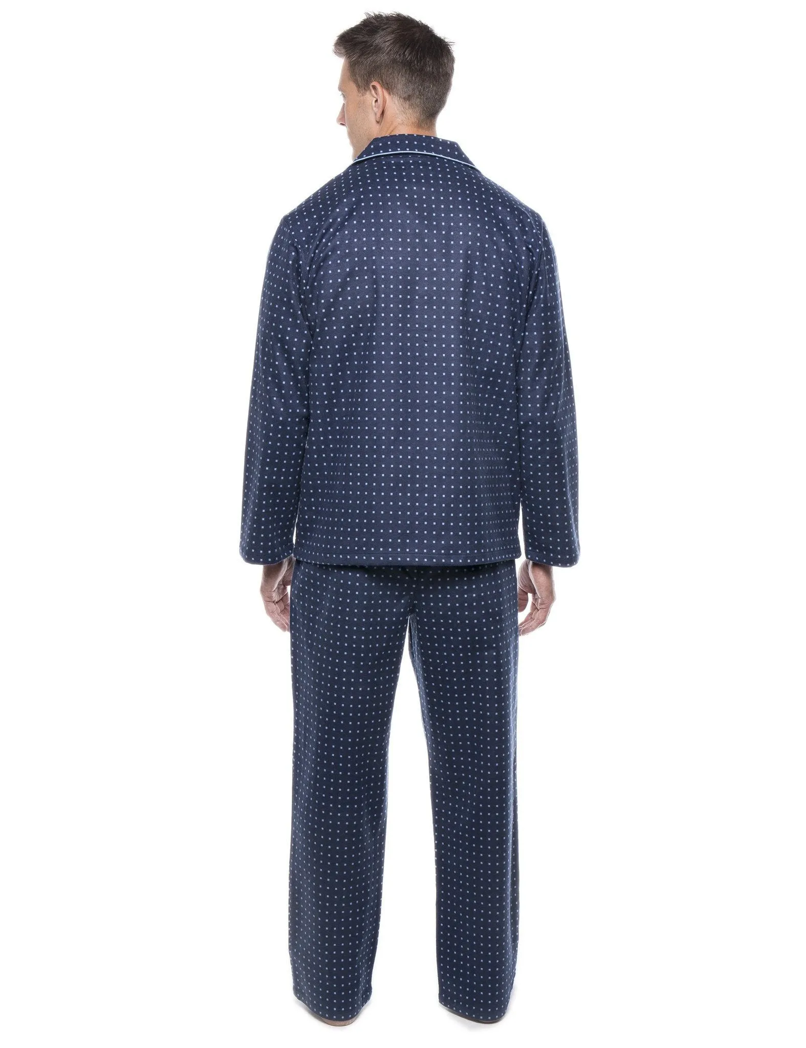 Men's 100% Cotton Flannel Pajama Set - Floating Squares Dark Blue