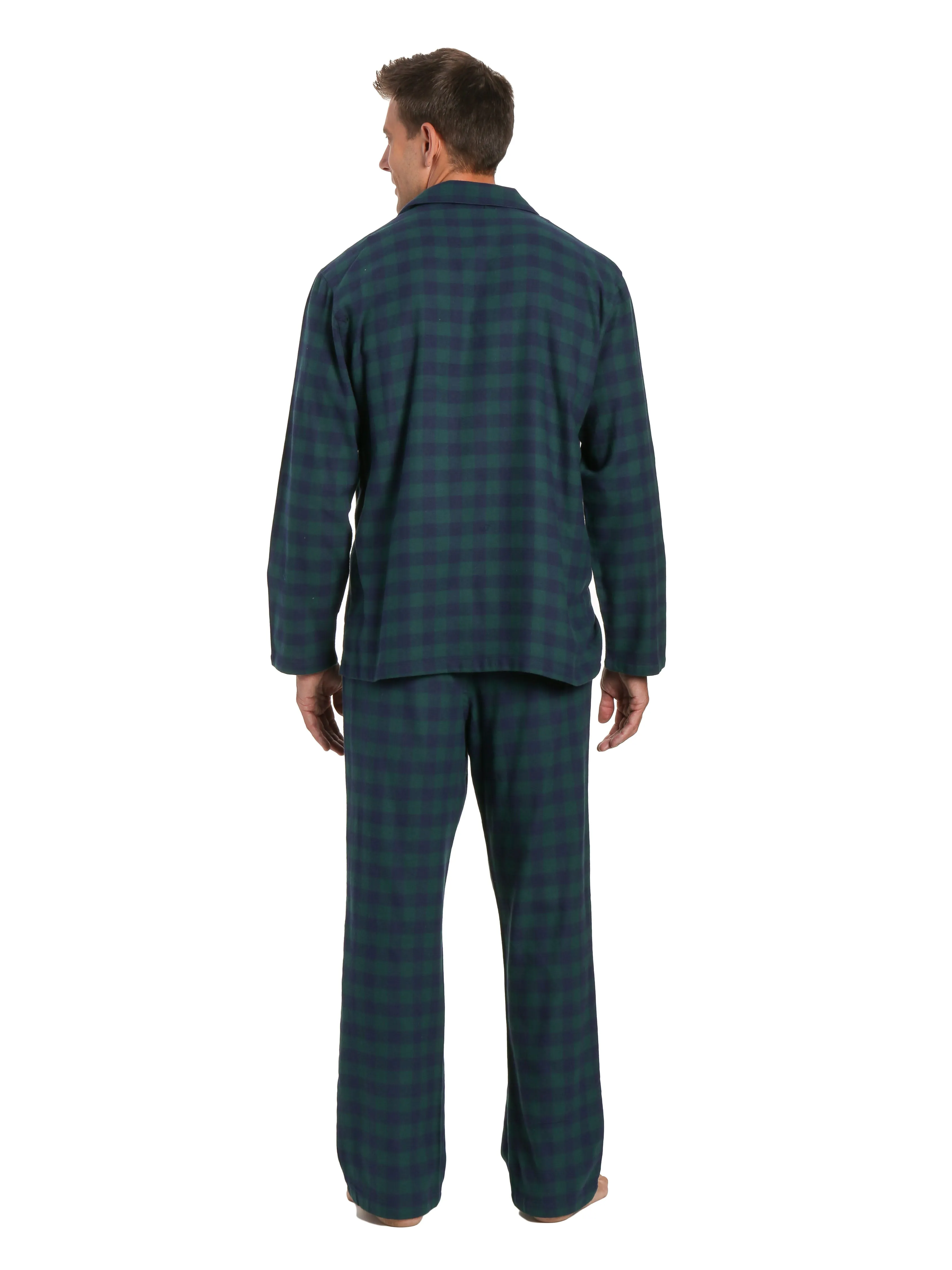 Men's 100% Cotton Flannel Pajama Set - Gingham Navy-Green