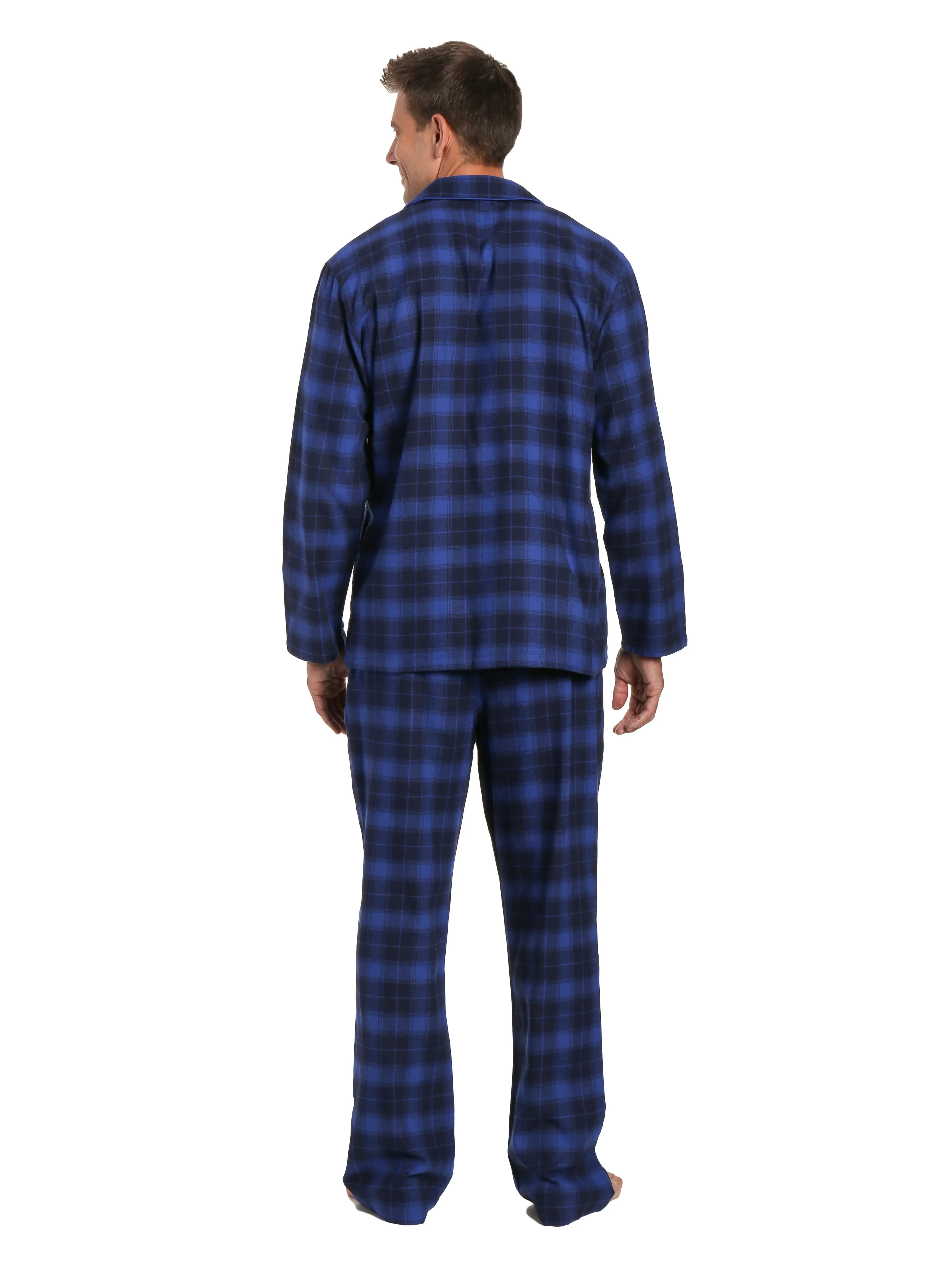 Men's 100% Cotton Flannel Pajama Set - Plaid Blue-Navy