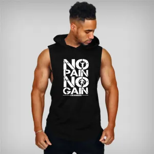 Mens Bodybuilding Hooded Cotton Sleeveless Fitness Workout Sportswear Tank Top