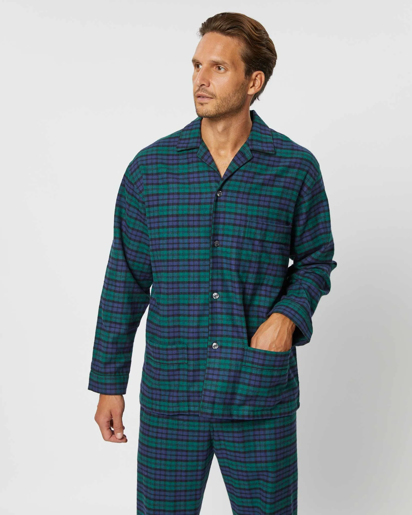 Men's Brushed Cotton Pajamas - Litton Blackwatch Tartan